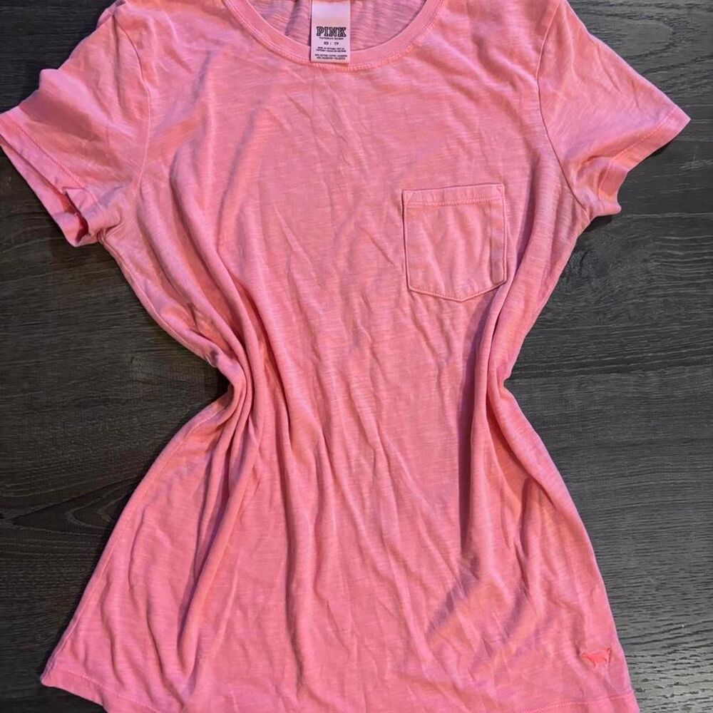 PINK Hot Pink Plain Pocket Tee with logo on the bottom right Size XS